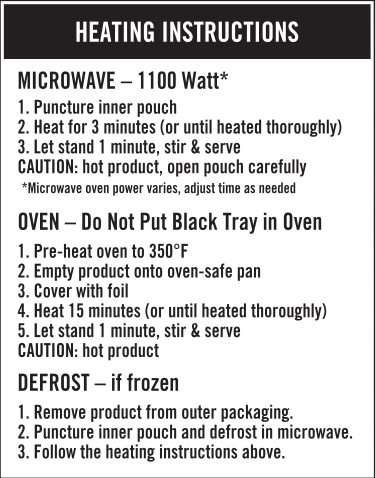Nutrition for Heating Instructions 