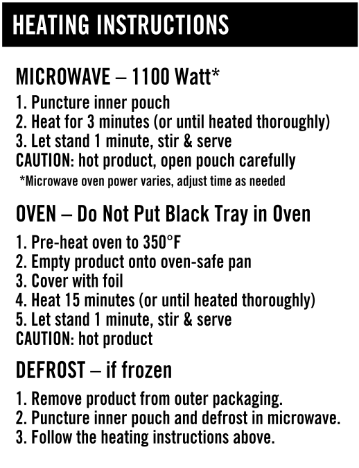 Nutrition for Heating Instructions
